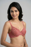 Zivame Bare Whispers Padded Plunged Wired Medium Coverage Lace Bra - Dusty Cedar — thumbnail 2